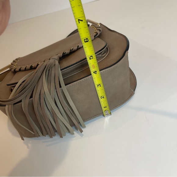 Braided Tassel Taupe Crossbody Saddle Bag - Picture 11 of 17